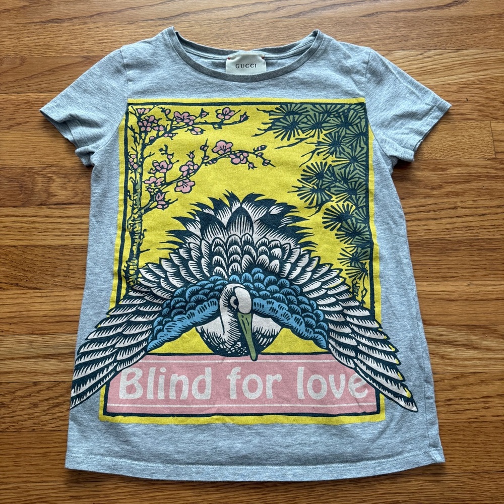 Gucci gray cherry blossom bird girls designer tshirt 12